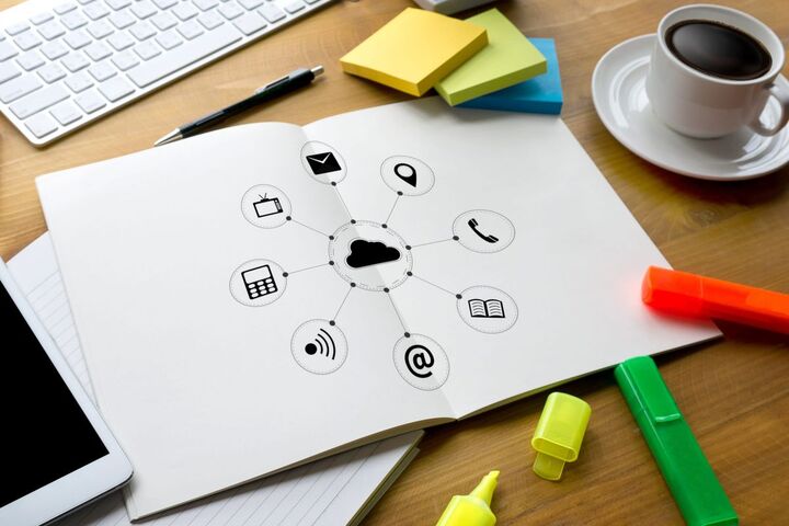 A hand-drawn cloud diagram on a notepad.
